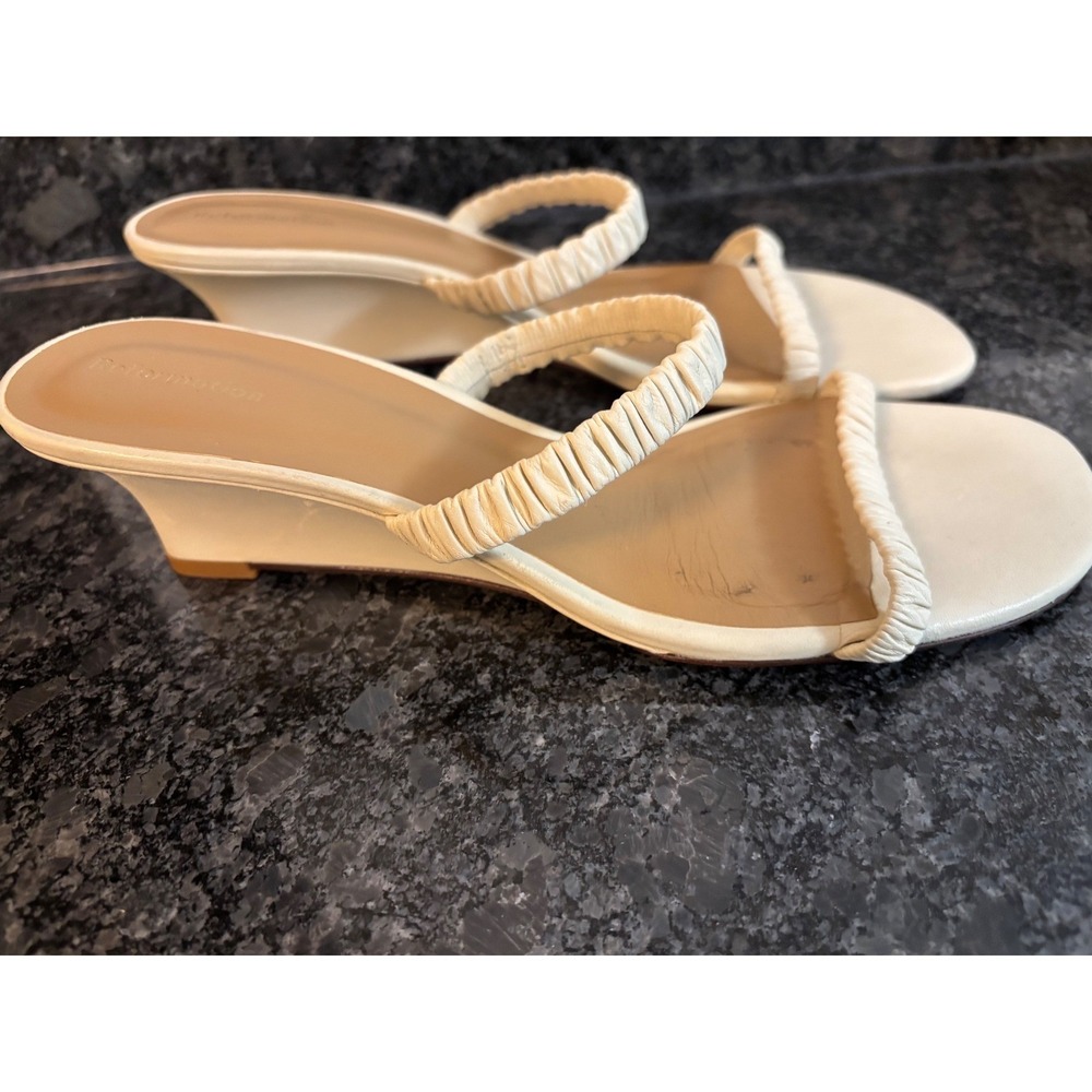 Reformation Ivory Leather Ruched Strap Wedge Heel Sandals 8